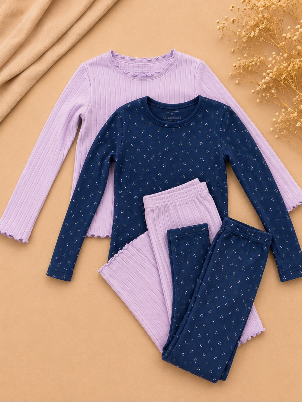 Avauma Girls Ribbed Pajama Set Bundle Size 6 (2 Matching Sets)